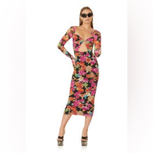 AFRM 	Maika Midi Dress - Noir Rose Bouquet - Picture 5 of 5